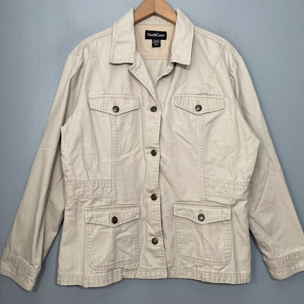 Khaki Canvas Jacket Size Large Y2K Casual Country Chore Military Utility Neutral